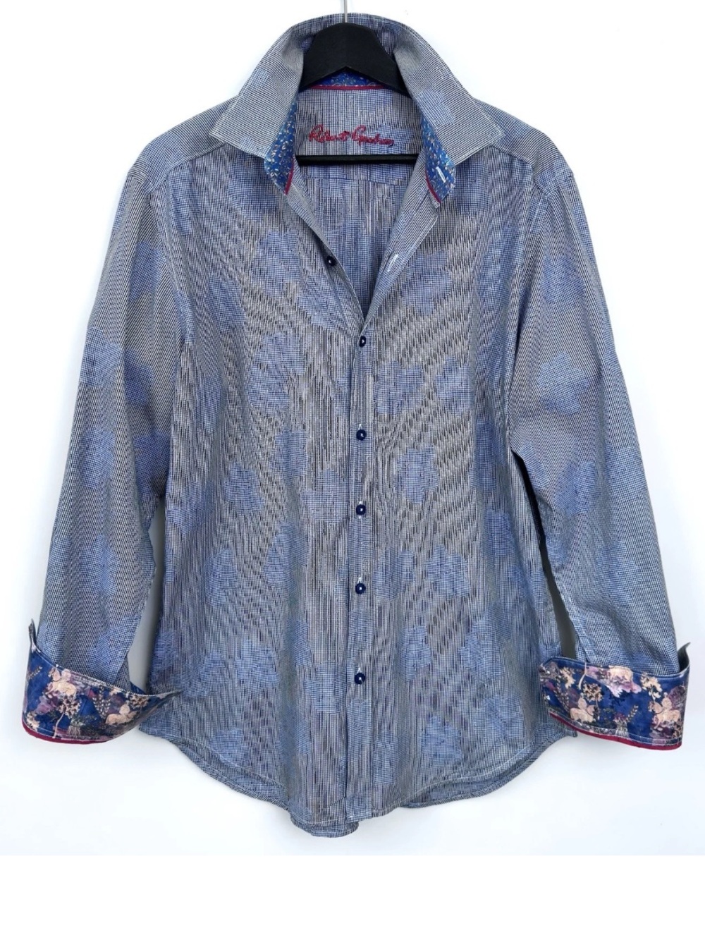 Robert Graham M Blue Check Jacquard Skull Horseman Flip Cuff Classic Fit